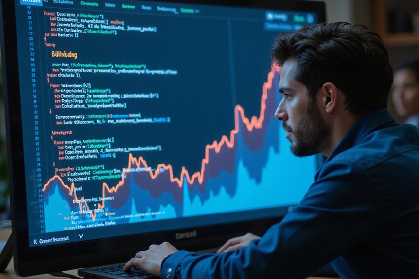 :A realistic image showcasing a cybersecurity expert implementing schema markup as part of the technical SEO Strategies needed to make his company be found. Search engine rankings visibly improving. Security software icons and code snippets appear alongside structured data markup, with SEO metrics and visibility graphs trending upward in the background.